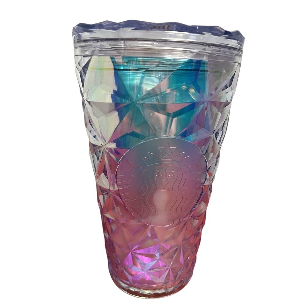 NEW Starbucks 2023 Clear Diamond Iridescent Prism Unicorn Tumbler Cup 16oz Straw